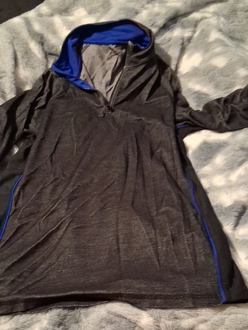 Reebok Charcoal Pullover Hoodie with Blue Accents